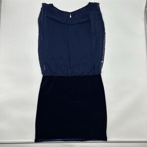 Cache Women's Size 4 Navy Blue Chiffon Formal Beaded Velvet Skirt Blouson Dress
